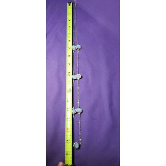 Long Yellow Gold Tone Opalescent Frosted Faceted Glass Bead Station Necklace - Picture 6 of 9